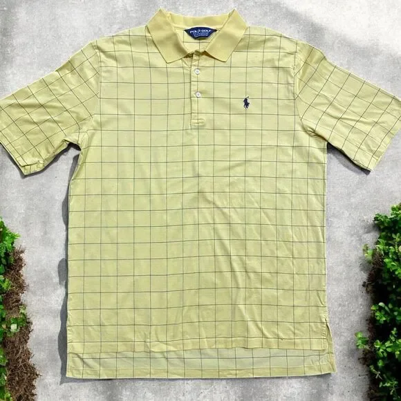 Polo Golf Ralph Lauren Vintage Canary Yellow Navy Cotton Shirt Men's Size Large - Picture 1 of 7